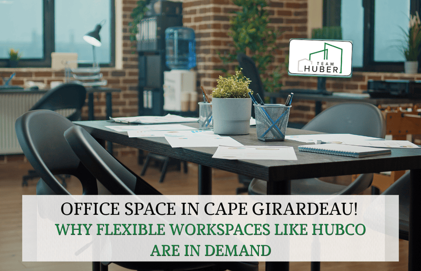 Modern flexible office space in Cape Girardeau featuring collaborative workspace, desks, and professional amenities.