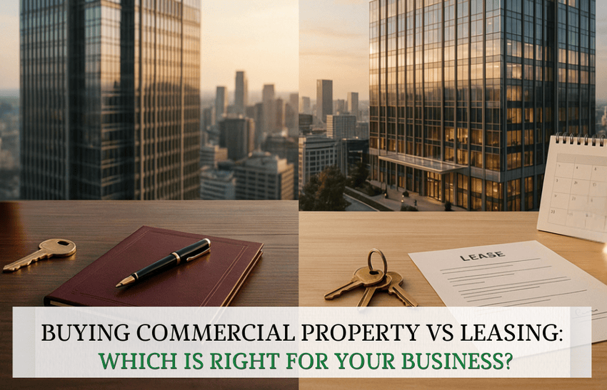 A comparison picture of buying commercial property vs leasing.